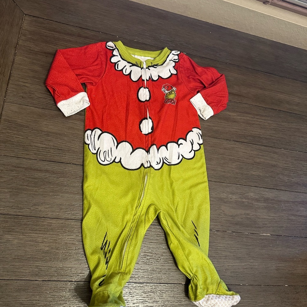 12month Dr. Seuss Red and Green Footie One Piece Pajamas